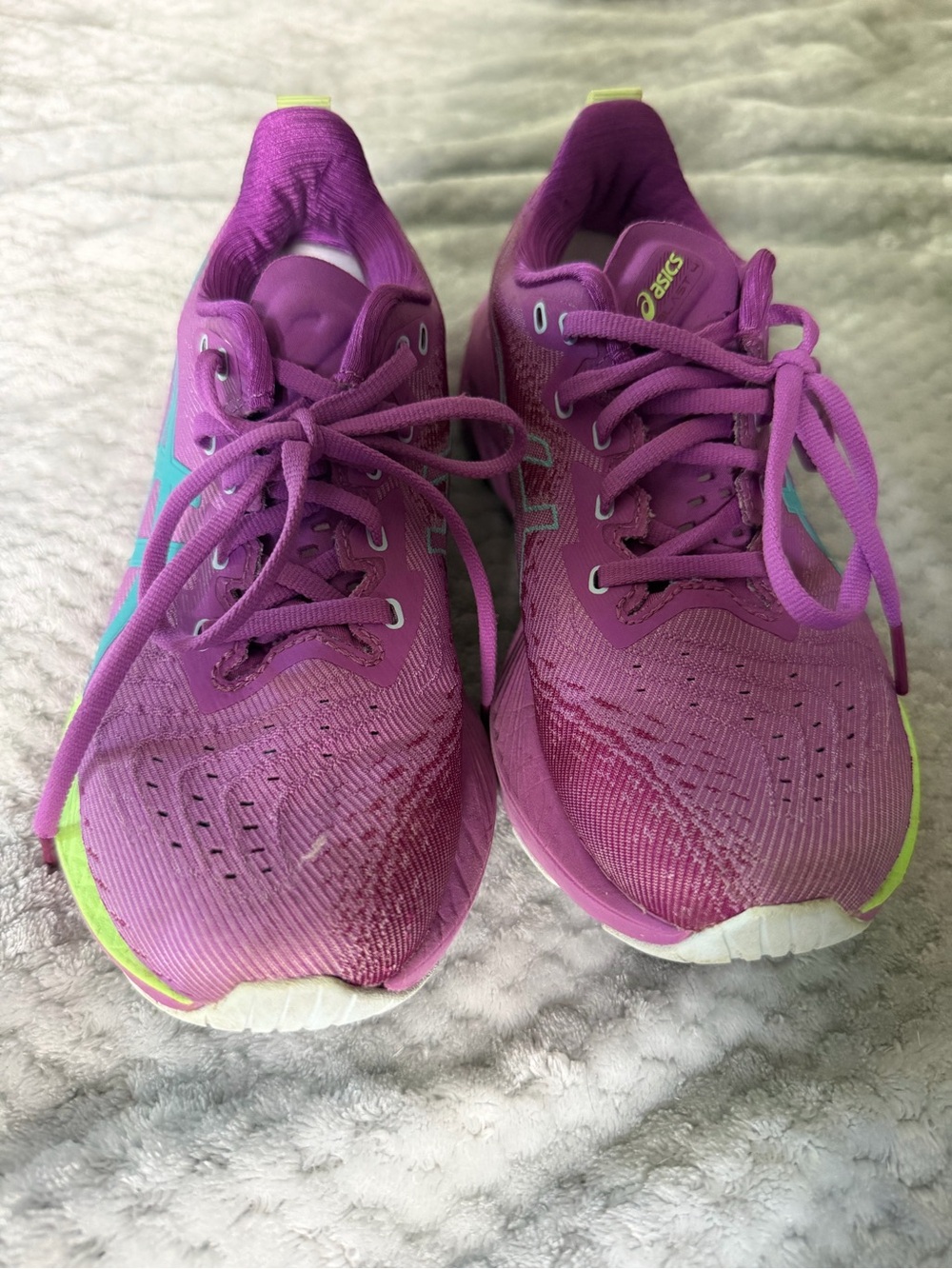 ASICS Women's Bright Purple Running Shoes with Teal and Neon Yellow Accents